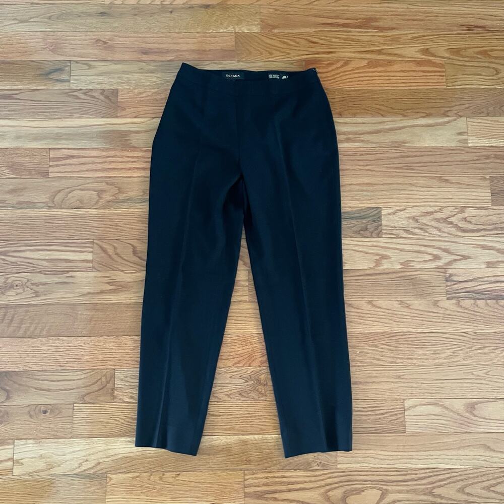 Escada Black Virgin Wool Trouser Pants Womens 40 US 10 Quiet Luxury Corpcore